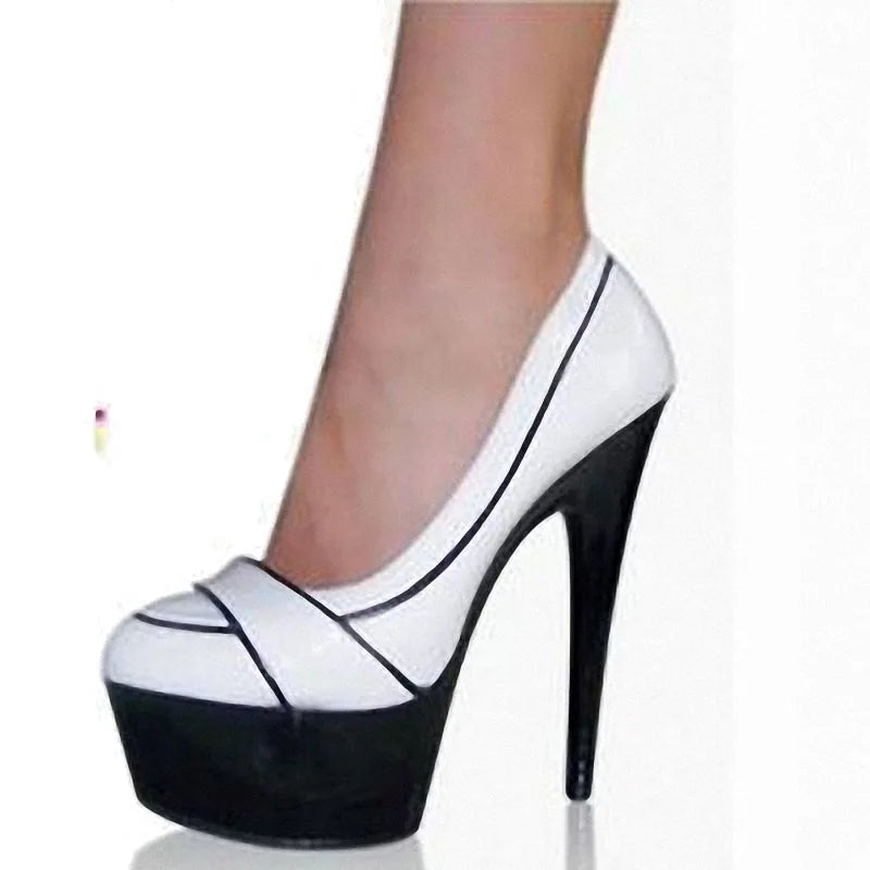 White Round Head Thin Heel 15 cm High Heels Pole Dance Fetish Women's Single Shoes Banquet Large Women's Shoes