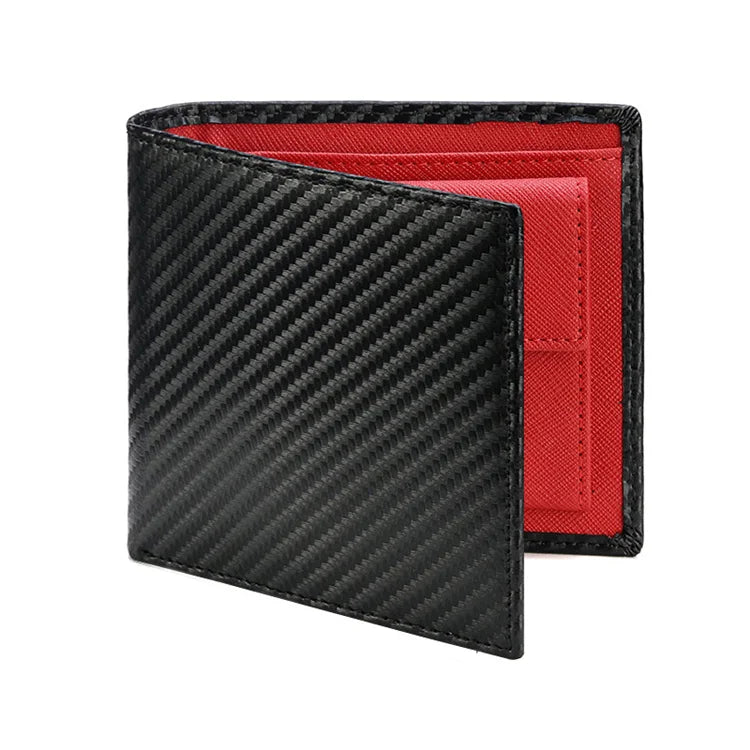 Hot Sale Men's Carbon Fibre Wallet Card Holder Bifold Genuine Leather Short Coin Pocket Wallet for Men