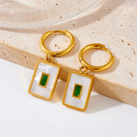 Non Tarnish 316l Stainless Steel Square Shell Drop Earrings Luxury 18k Gold Plated Hypoallergenic Earrings Women