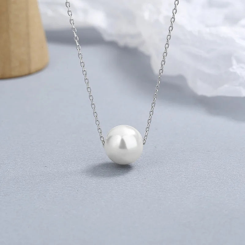 Fashion Minimalist Pearl Pendant Necklace S925 Sterling Silver Chain