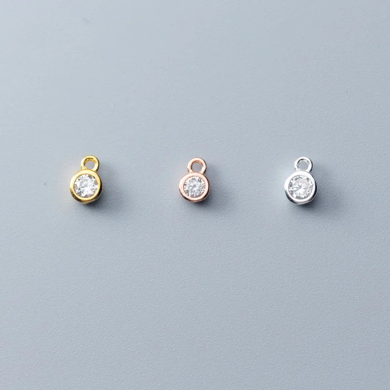 3.5mm Tiny Mini Zircon Charm 925 Sterling Silver Round Zircon Pendant for Jewelry Making Supplies