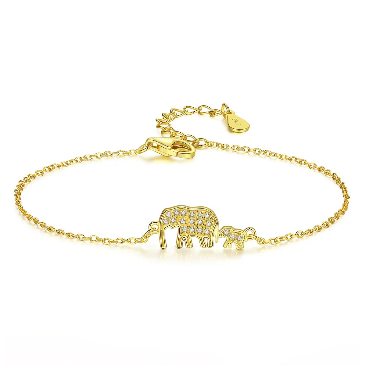 CZCITY Luxury 925 Sterling Silver Elephant Pendant Bracelets Gift for Mother&Daughter Lovely Jewelry