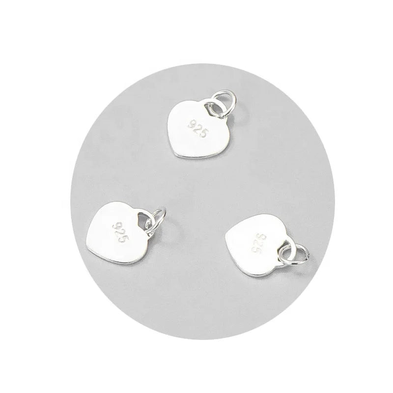 Engraved Logo 100% Pure Sterling Silver Heart Charm Small Tag for Necklace S925 Love Shaped Disk Personalized Jewelry for Women