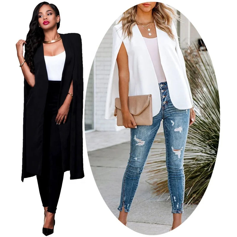 Designer Womens Suits White Long Cape Blazer Black Cloak Split Sleeve Open Front Cardigan Suit Jacket Trench Coat