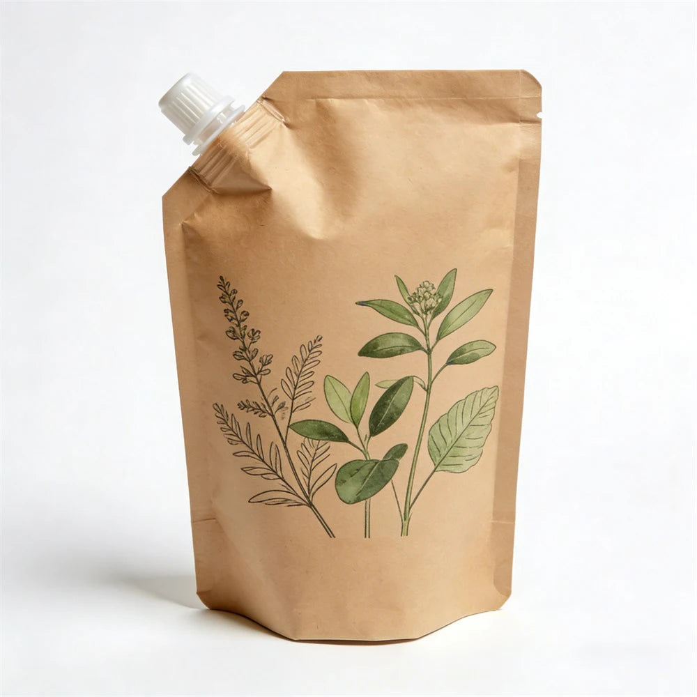 Eco Friendly Customized Logo Printed Food Grade Beverage Liquid Kraft Paper Spout Pouch Bag for Liquid