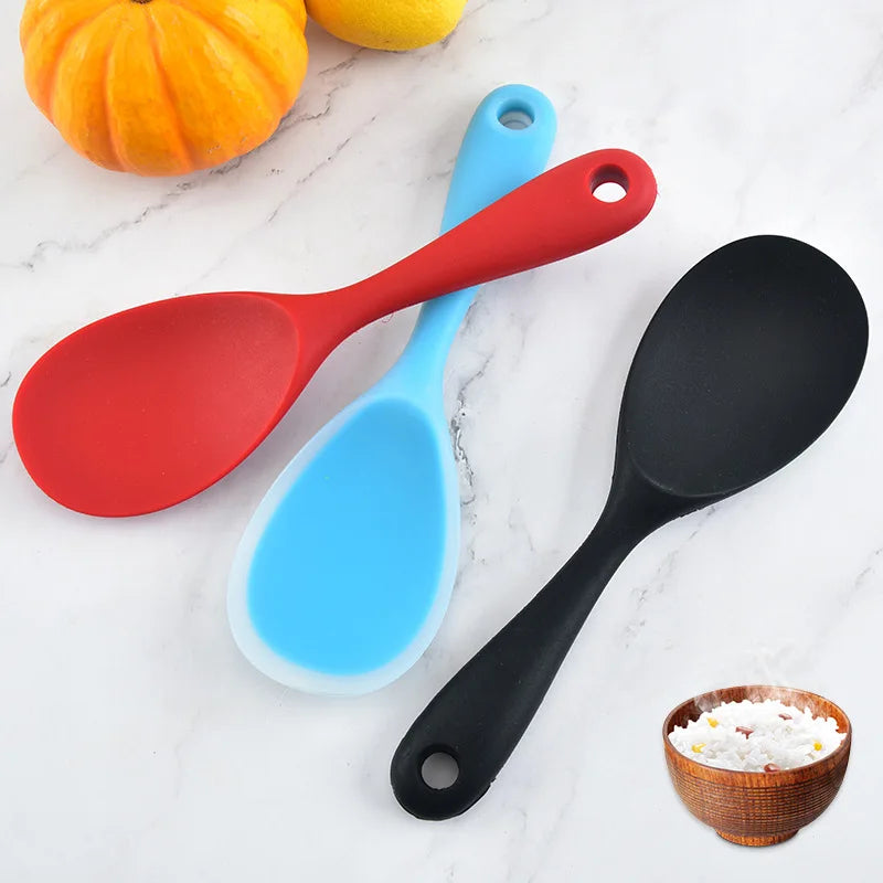 Transparent Eco-friendly Food Grade Silicone Rice Spoon Set with Color Handle and Hook