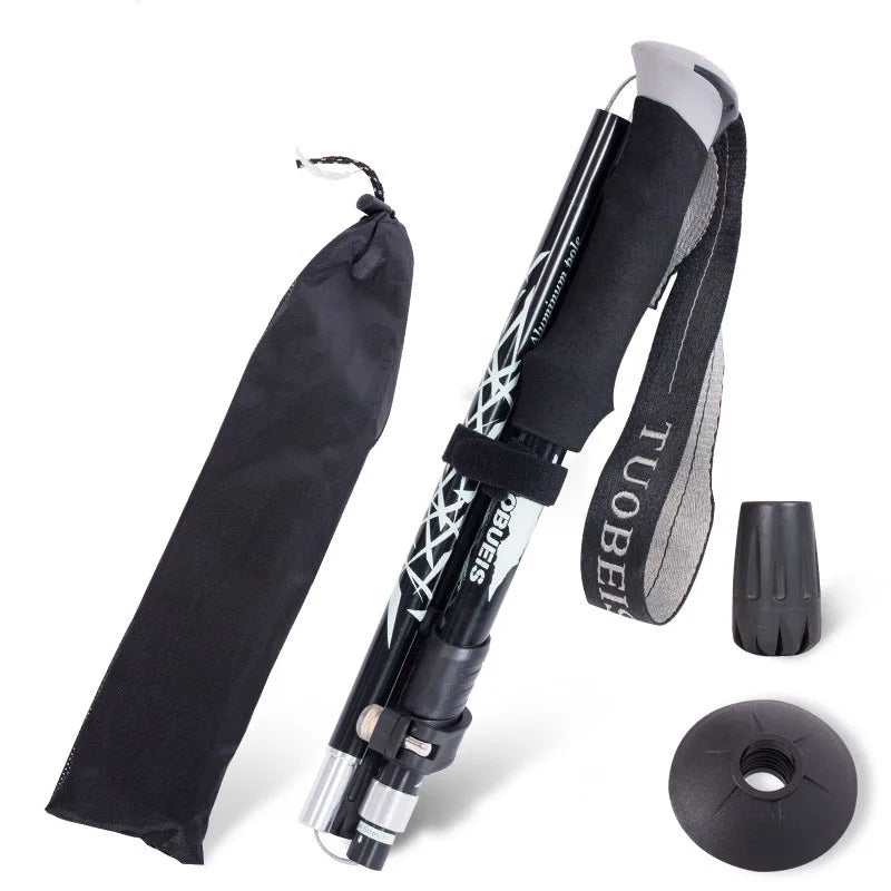 Aluminum Alloy Lightweight Retractable Folding Hiking Walking Cane Outdoor Equipm Hiking Trekking Folding Climbing Stick