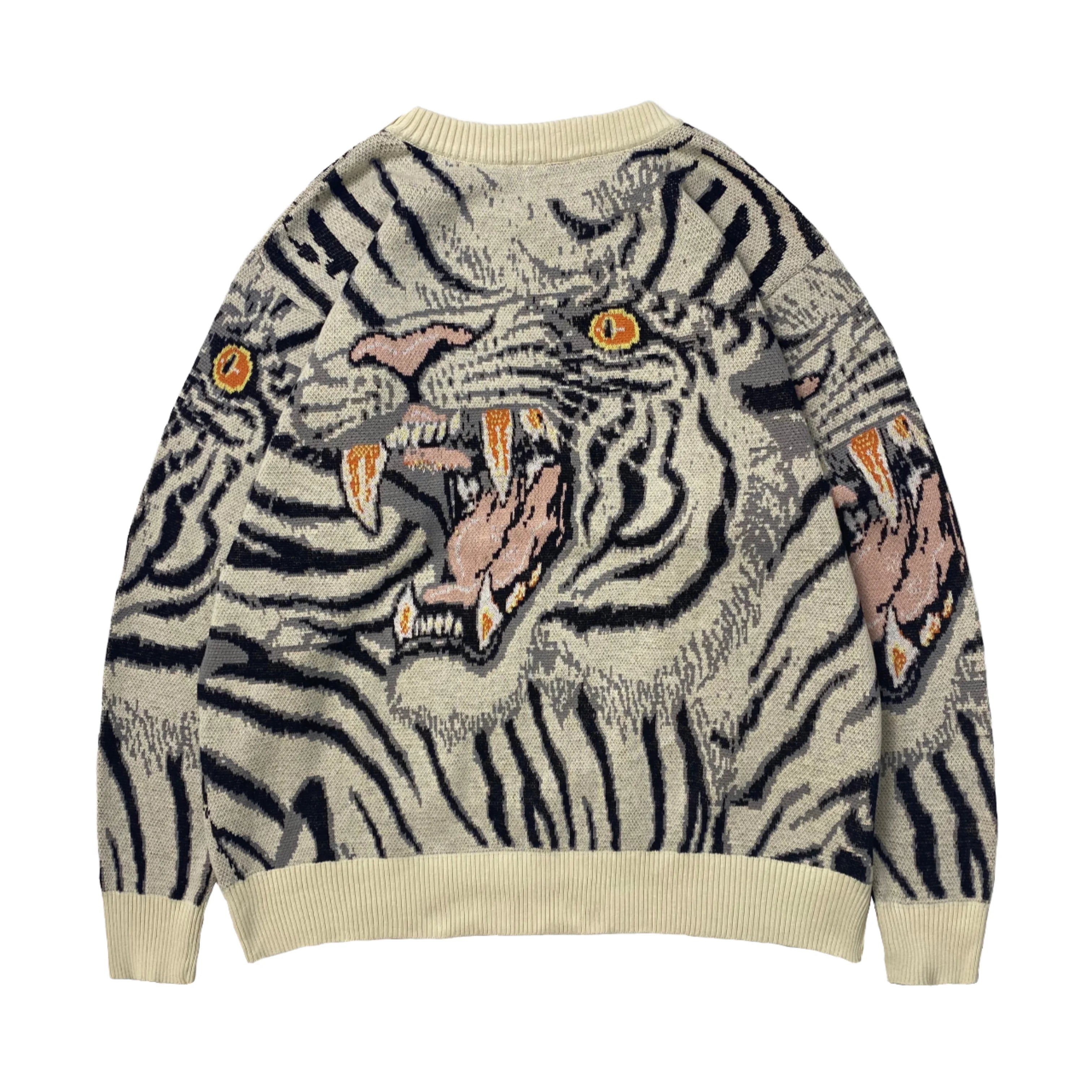 Custom High Street Oversized Pullover Sweatshirt for Men Women 100% Cotton Tiger Jacquard Knitwear Cardigan for Autumn Season