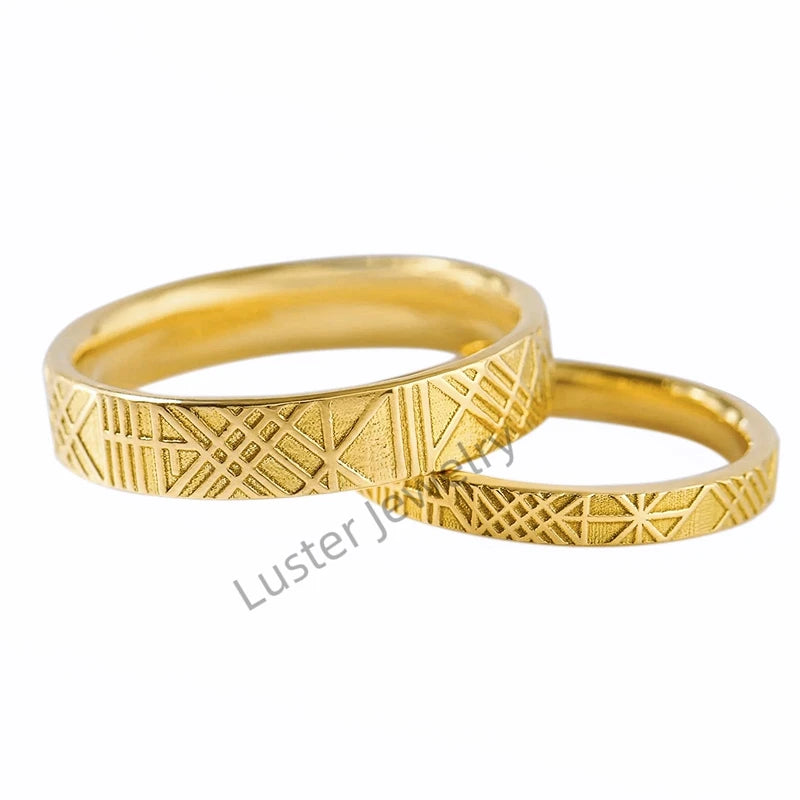 Luster Custom 10/14k18K Solid Gold Wedding Rings for Couple Trendy Unisex Jewelry for Anniversary & Party