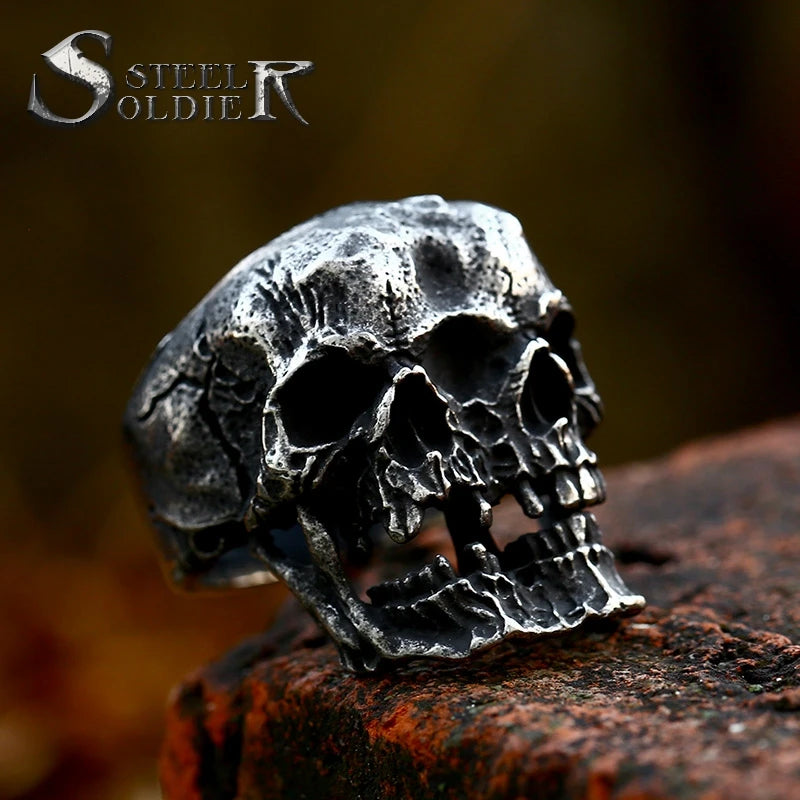 SS8-1023R Steel Soldier 2023  New Two Face Skull Ring 316L Stainless Steel Jewelry Cool Ring for Men Punk Biker Jewelry