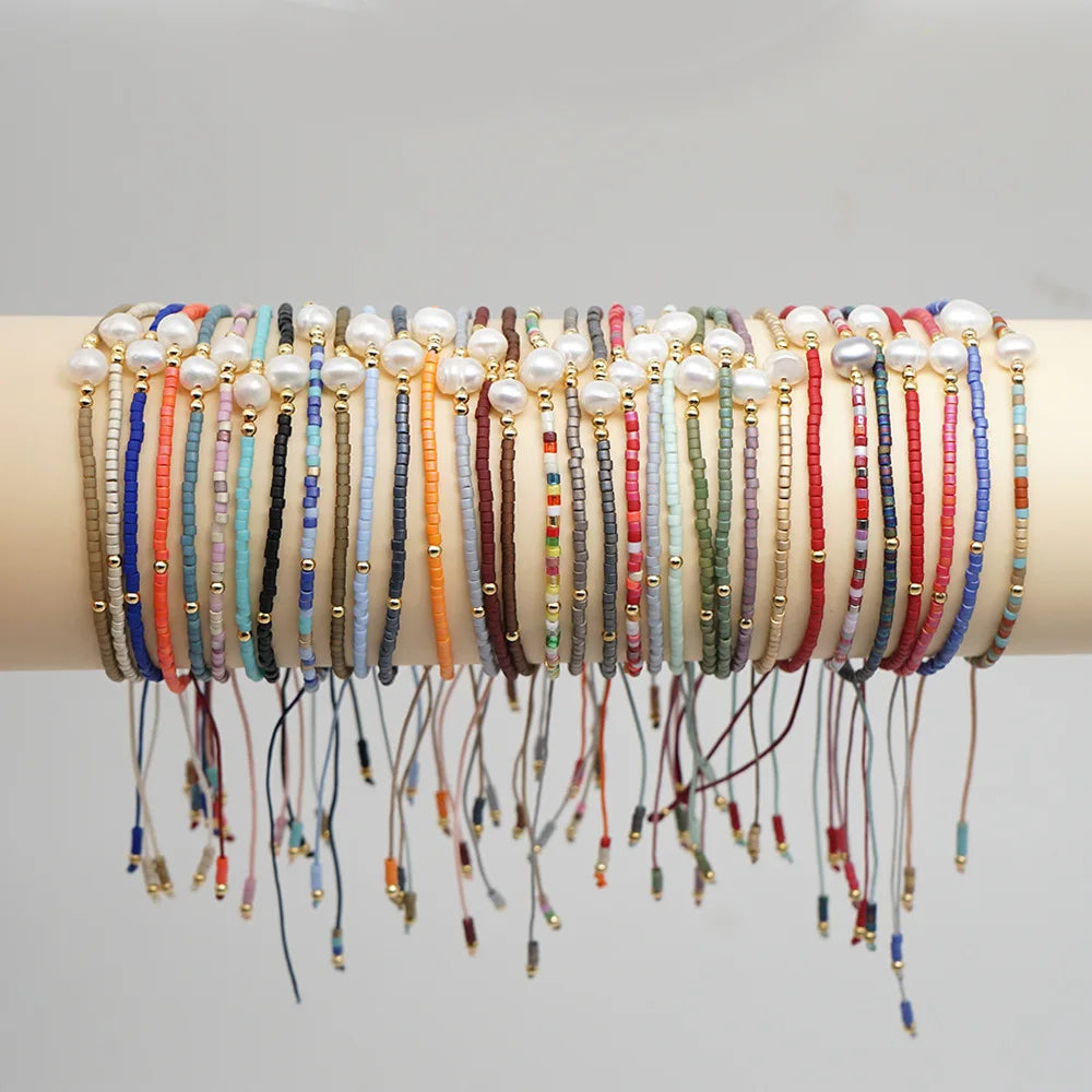 Cute Design Small Size Miyuki Beads Pearl Handmade Macrame Adjustable Bracelet Women