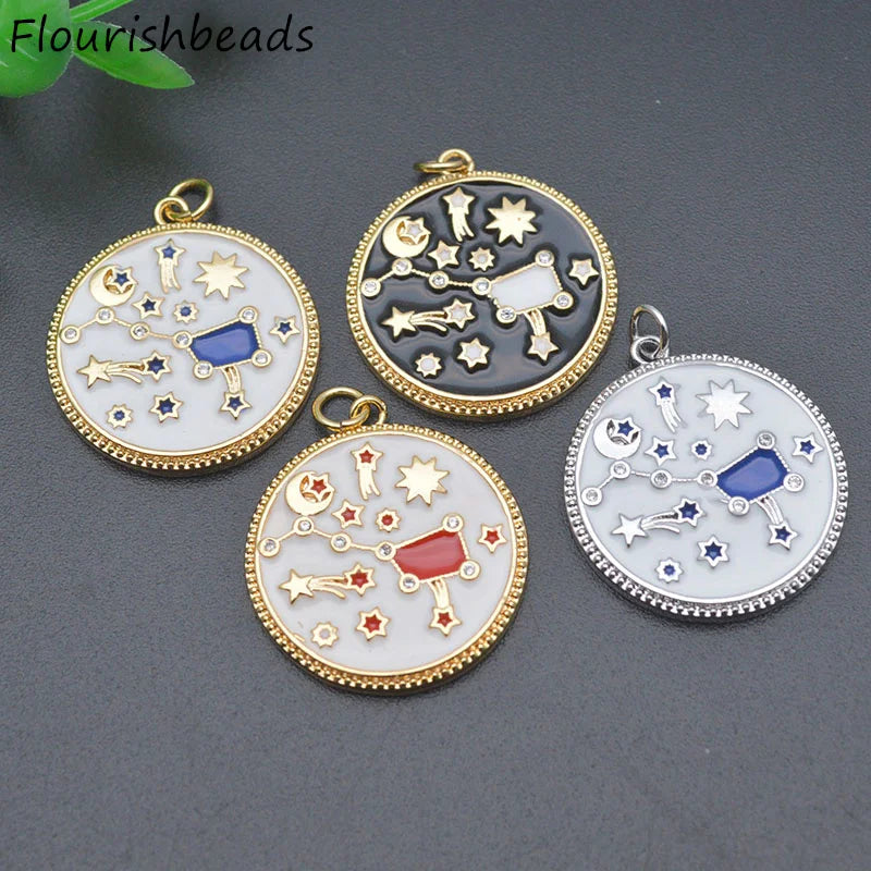 Good Quality Anti Fading Gold Plating CZ Pave Enamel Large Round Star Charm Pendants for Jewelry Necklace Making