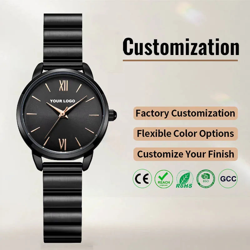 A0012 High Quality Alloy Stainless Steel Fashion Watch for Women Glass Dial Pointer Hands Water Resistant Business Casual Watch
