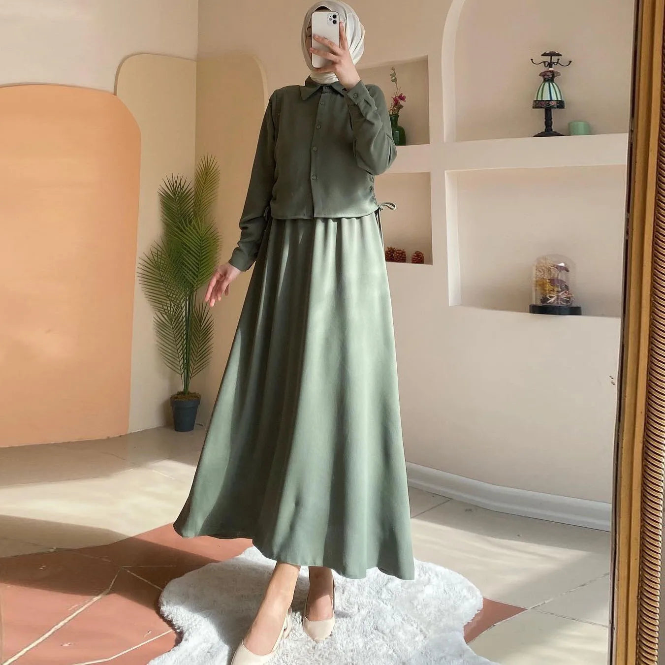 Women Solid Color Long Dress Muslim Modest Evening Party Abaya Long Dress