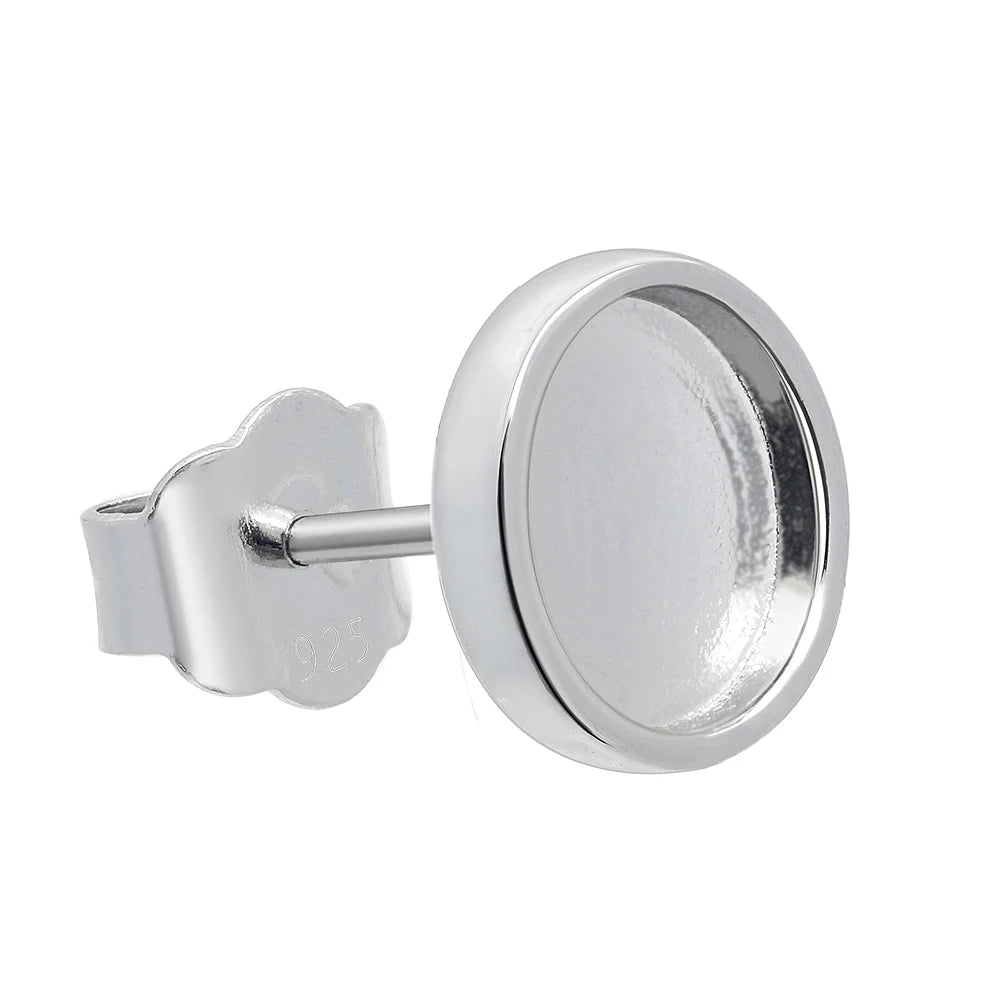 925 Sterling Silver Ear Stud Bezel Components Fit Cabochons 4mm/6mm/8mm/10mm