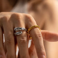 Hammer Irregular Chunky Style Open Ring 18K Gold Plated Stainless Steel Lava Clean Fit Ring for Women