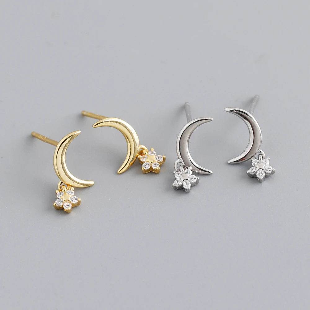 Fashion Earrings Jewelry 925 Sterling Silver Moon Shape Dangling Stud Earrings for Women  Jewelry