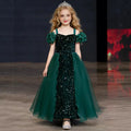 Elegant Style Suspender Girl Wedding Dress Shining Beads Girl Evening Dress Blue Children's Princess Dress for Birthday Party