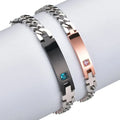 Personalized Engraved Geometric Zircon Rose Gold Plated Stainless Steel Hip Hop Cuban Link Chain Couple ID Bracelets for