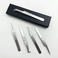Private Label Fiber Tip Heart-shaped Volume Lash Tweezers 90 Degree Gold Pink Anti-static Eyelash Extension Tweezers Set