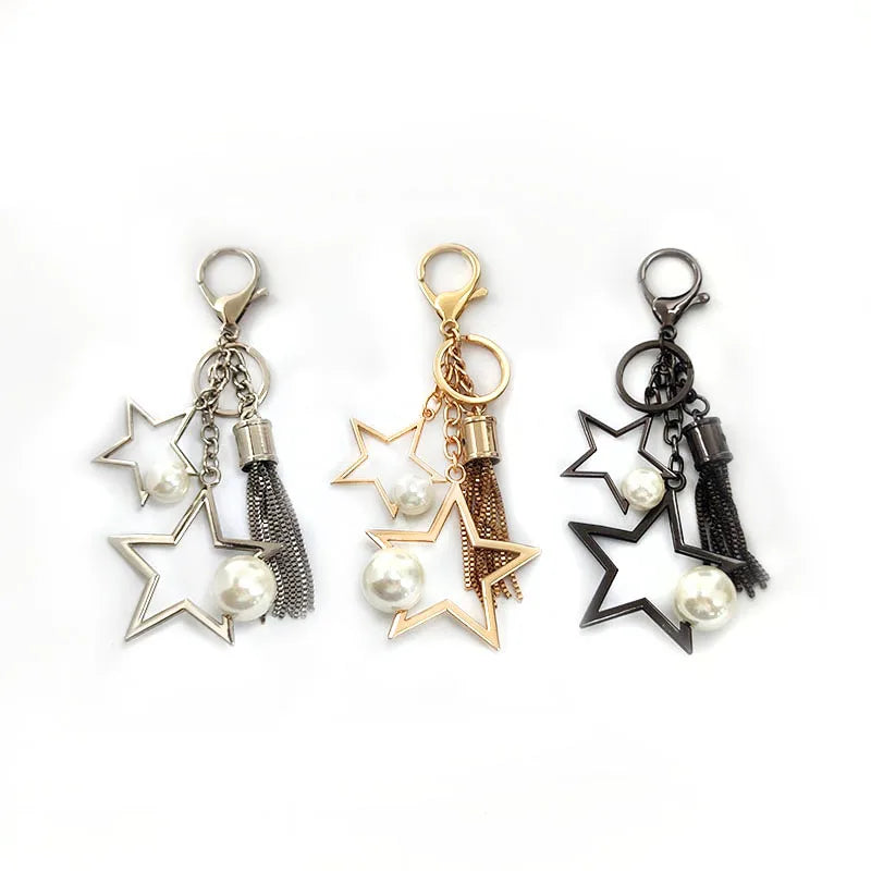 Deepeel KY823 Bag Decorative Accessories Star Pearl Buckle Tassel Keychain Clasp Women Bag Chain Decorative Buckles