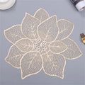 Table Decor Hollow Out Metallic Gold Charger Plates Mats Vinyl Woven Leaf PVC Placemats for Holiday Wedding Reception