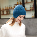 2025 Knitted Blue Winter Hats Knitted Ski Hat Custom Caps Acrylic Ears Beanie