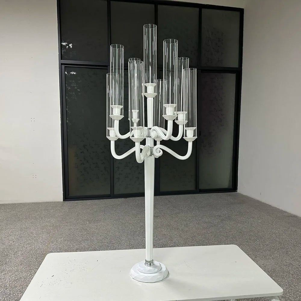 ZT-271W Wedding Supplies 9-Arm Crystal White Glass Candelabra for Wedding Table Centerpieces and Valentine's Day Decorations