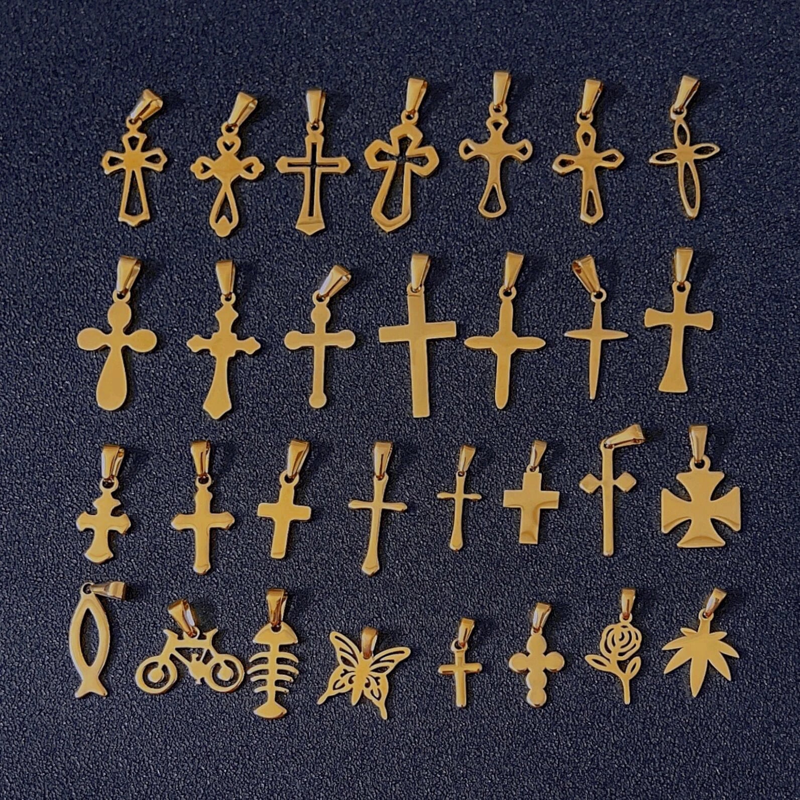 In Stocks Fashion Jewelry DIY Stainless Steel Women Gold Color Mixed Designs Cross Pendant Charms for Jewelry Making