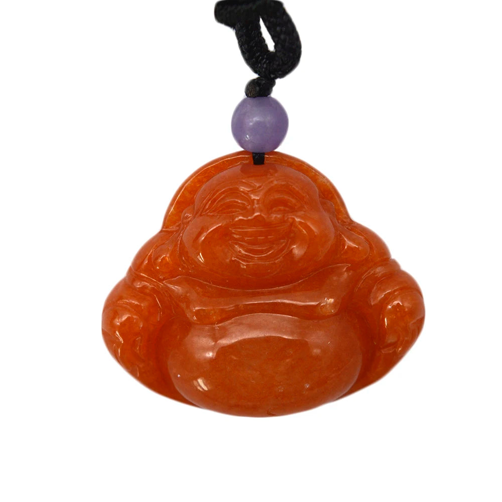 Natural Red Burma Emerald Gemstone Laughing Buddha Jadeite Jade Pendants Necklace