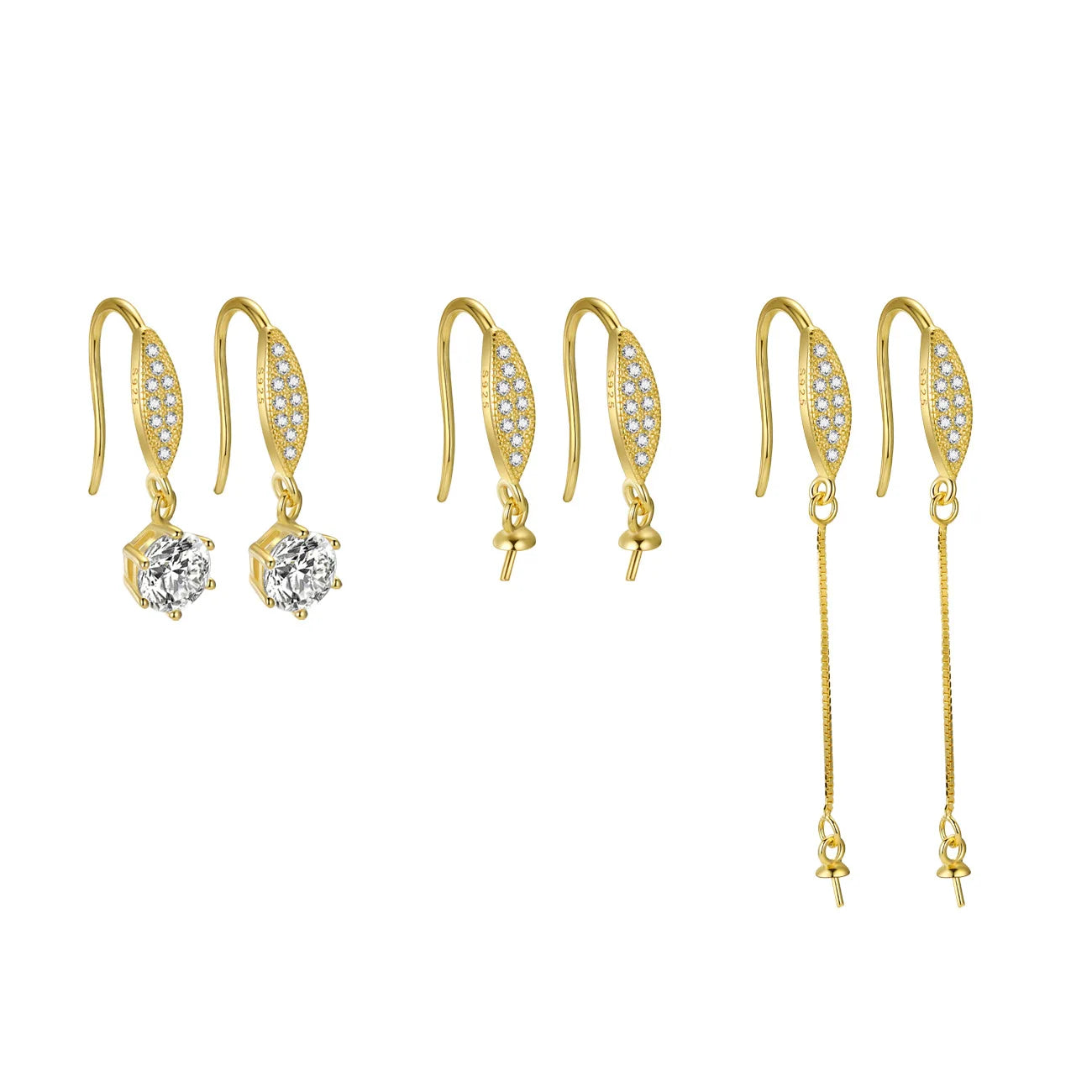 Dainty 925 Sterling Silver Zircon Fish Hook Earwires Gold Plated Pendant Bali Pinch Ear Hook for Earring Jewelry Making