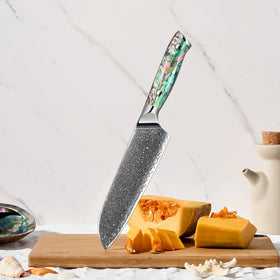 Hot Sale 67 Layers Blade VG10 Damascus Steel Japanese Kitchen Santoku Knives With Abalone Resin Handle