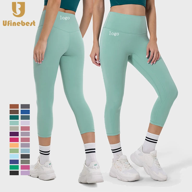Whosale Logo Customized High Waist Gym Pants Scrunch Bum Women Yoga Capri Leggings