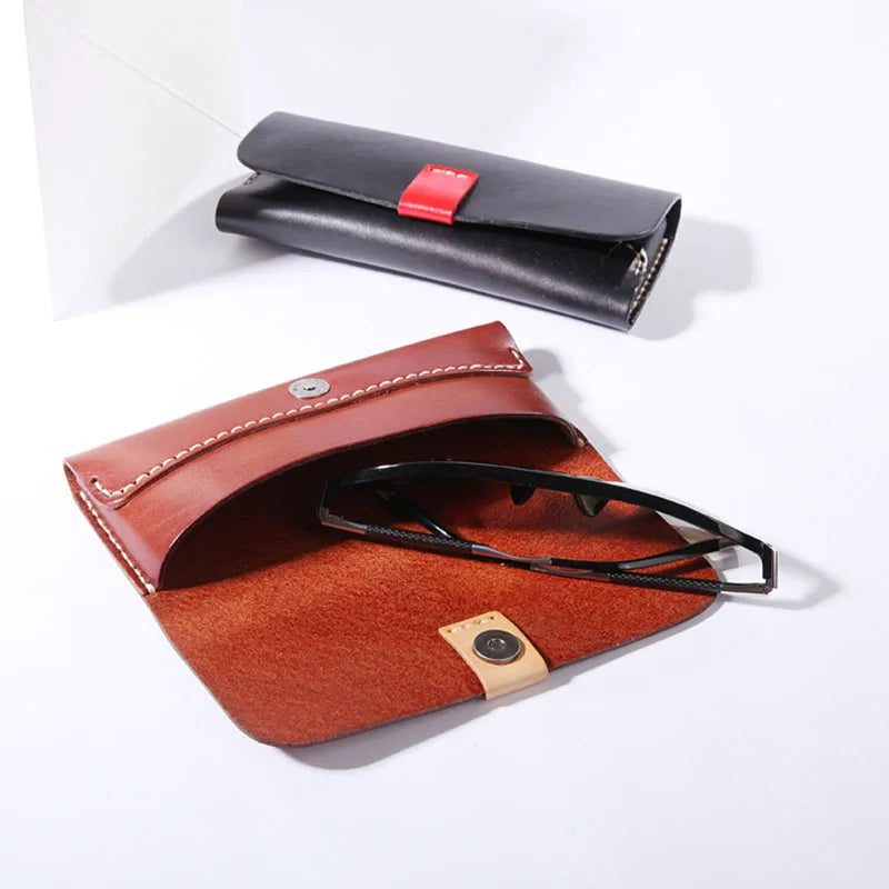 Handmade Vegetable Tanned Leather Eyeglasses Optical Case Carrying Eyewear Box Luxury Genuine Leather Case for Glasses