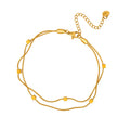 Adjustable Fashion Double Layer Round Snake Chain Jewelry Gold Plated Square Pendant Anklet for Women