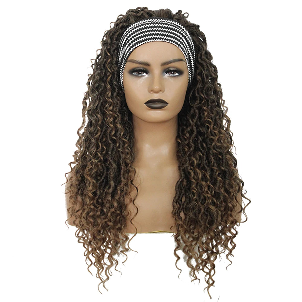 X-TRESS 26" Long Headband Synthetic Braided Wigs With Curly Faux Locs Crochet Braiding Hair Dreadlocks Wrap Wig for Black Women