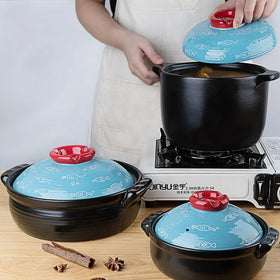 Wholesale Hot Pot Casserole Printed Food Warmer Ceramic Casserole Cookware Soup Pot Flameproof Casserole Dish with Lid