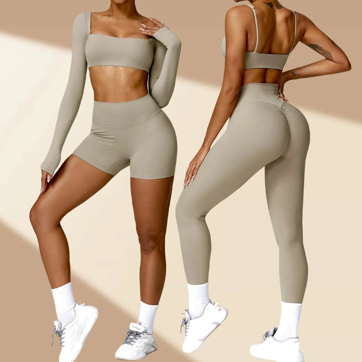 8518 Custom Yoga Gym Legging Set Woman Activewear Fitness Womens 4 Piece Crop Top and Leggings Set