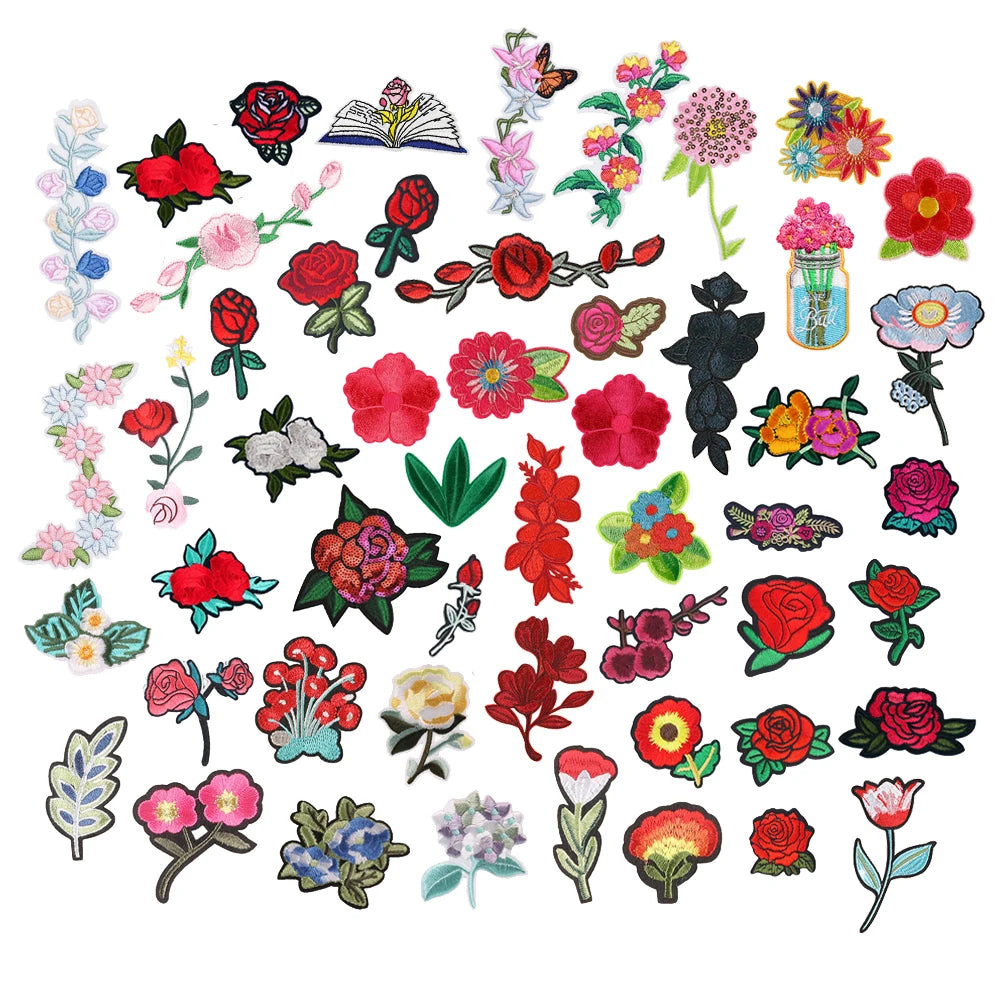 Popular Style Hot Sale Fancy Bulk Stock Iron on Sequin Embroidery Rose Flower Patches Applique for Clothing
