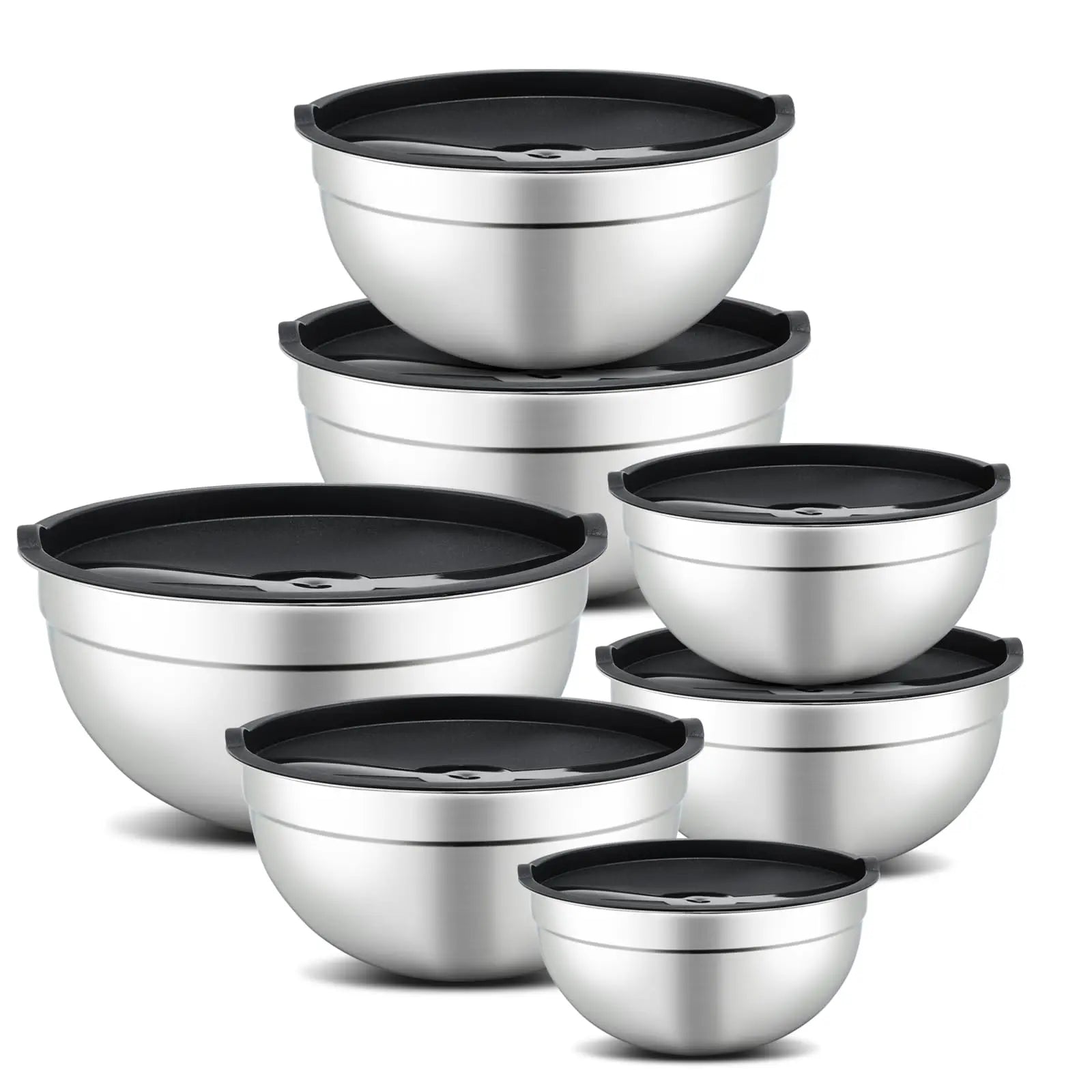 Stainless Steel Salad Bowls Mixing Bowls with Lids Metal Nesting Bowls for Baking Cooking and Prepping