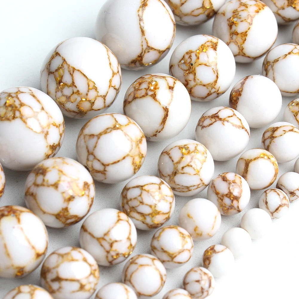 Wholesale 4/6/8/10/12MM round White Howlite Beads Golden Lace Stone for DIY Jewelry Bracelet Making