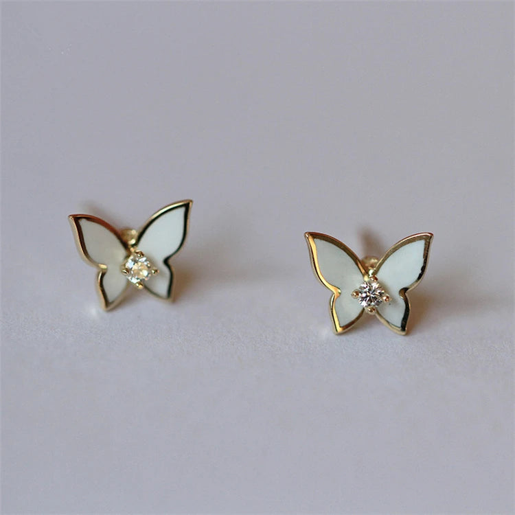 2025 Sterling Silver Gold Color Women Earrings Butterfly Stud Earrings