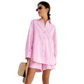Wholesale Women Clothing Long Sleeve Cotton Shirts and Line Shorts Women's Sets Linen 2 Piece Set Women 2024