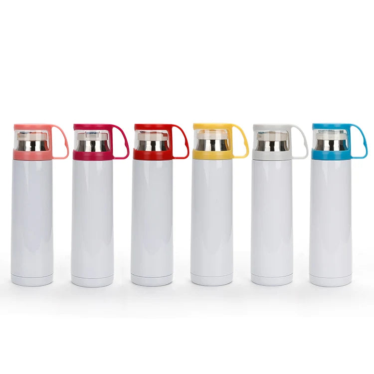 500ml Sublimation Thermos Flask 304 Stainless Steel Tea Cup Colorful Lid for Hot/Cold Water Glass and Plastic Material