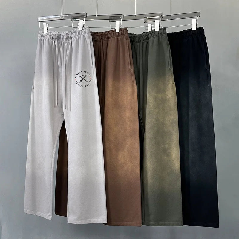 Heavyweight Terry 450gsm Cotton Custom Men's Baggy Wide Leg Sweatpants Acid Wash Sun Faded Vintage High Waist Loose Fit