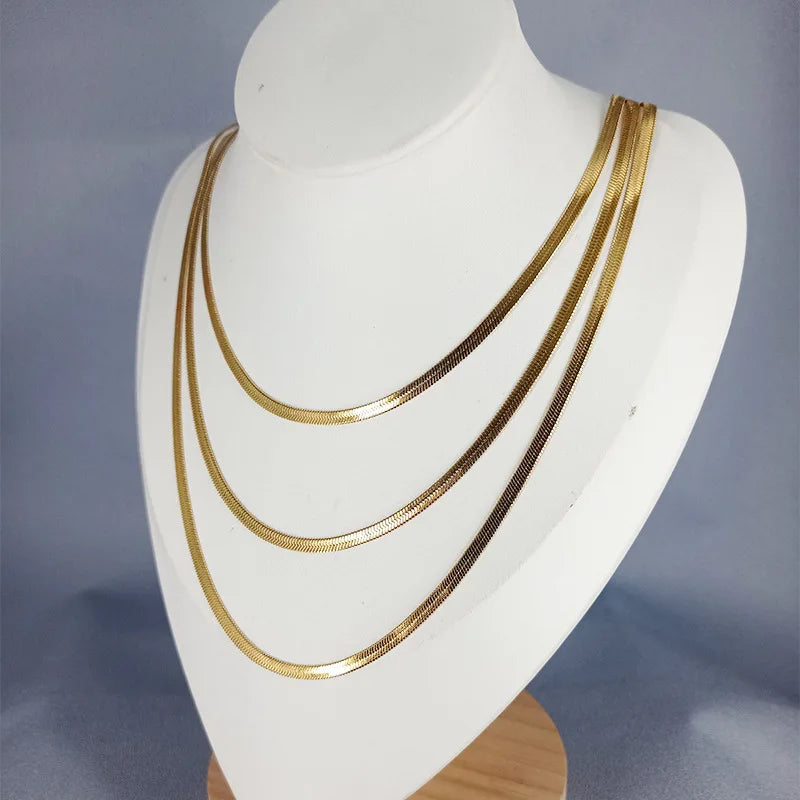Fashion Stainless Steel Fine Jewelry Minimalism 3 Layer Snake Bone Charm Chain Choker Necklaces Pendants for Women