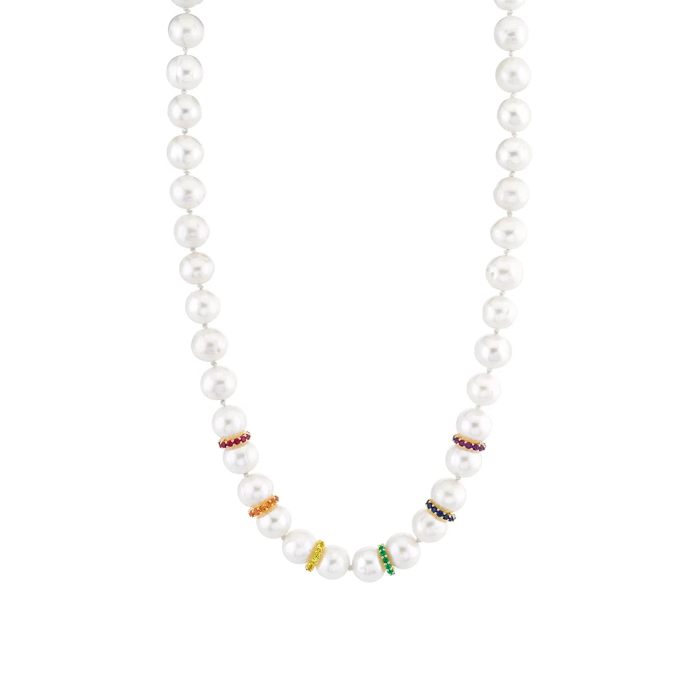 LOZRUNVE 925 Sterling Silver Rainbow Diamond CZ Circle Bead Large Freshwater Pearl Necklace Women