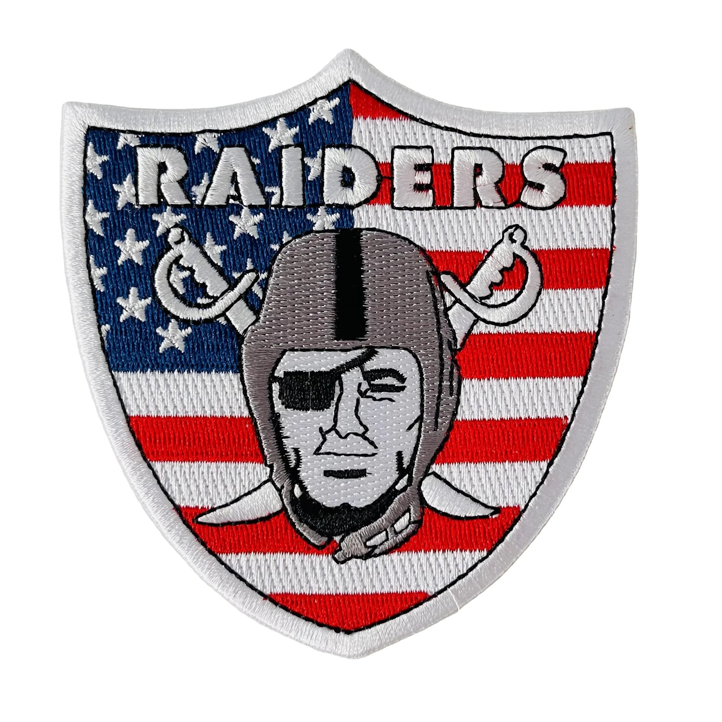 Custom Self-adhesive Raiders Shield American Flag Embroidery Patch Football Baseball Iron on Patch
