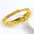 YL Women's Brass Gold Plated 12mm Wide Push-Pull Wedding Bracelet Glossy Plum Blossom Wide Edge
