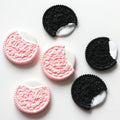 Pink Black Resin Cookies Flatback Cabochon Resin Biscuit Sweets Decor Kawaii Cabochon DIY Simulation Food Miniature